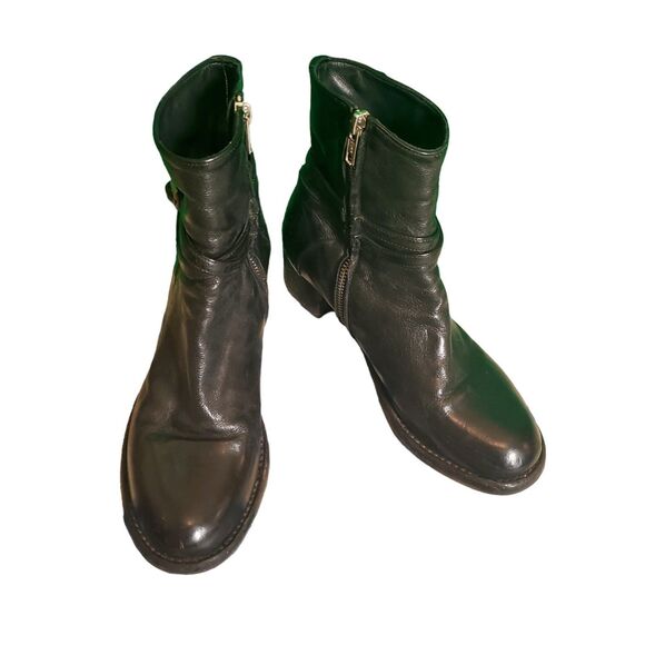 Officine Creative Leather Ankle Boots Handmade Italian Ruched Boots Black 37.5 - Picture 3 of 7